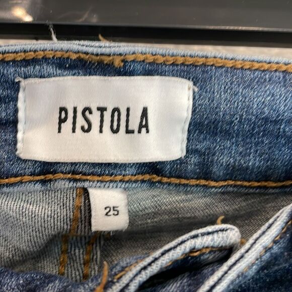 Pistola Arielle Scissor Cut Hem Distressed Medium Wash Skinny Jeans Size 25 - Picture 5 of 8